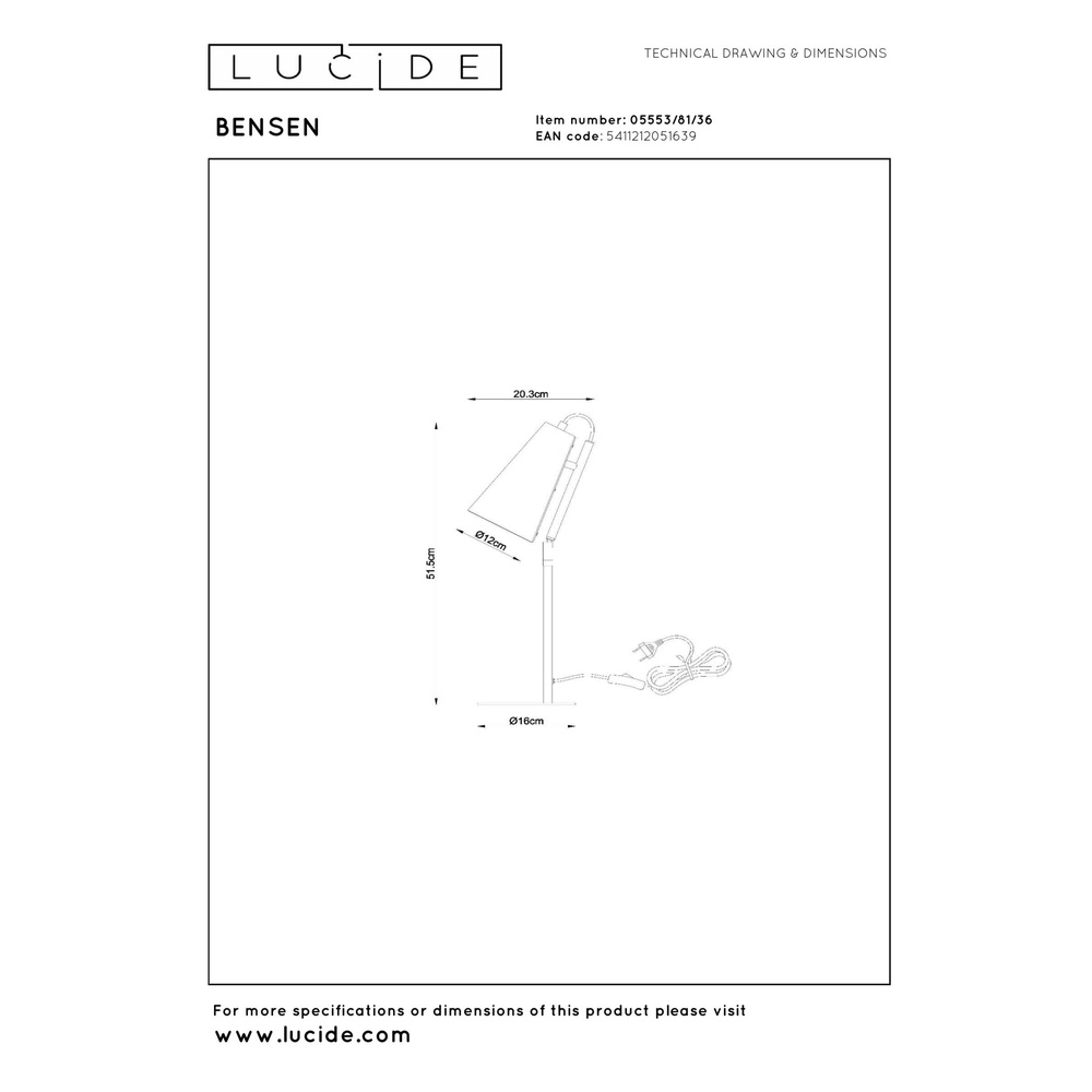 Unieke tafellamp Bensen grijs Lucide 5411212051639