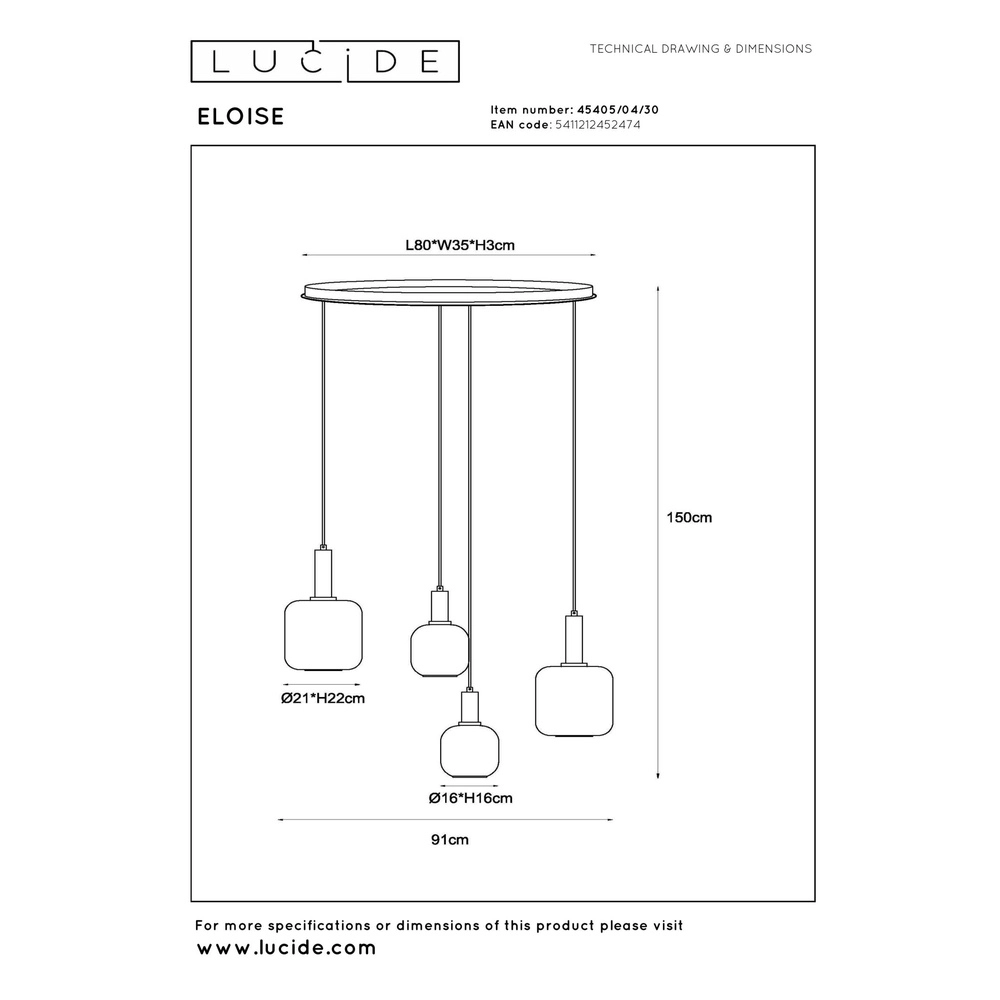 Zwarte hanglamp Eloise 4-lichts Lucide 5411212452474