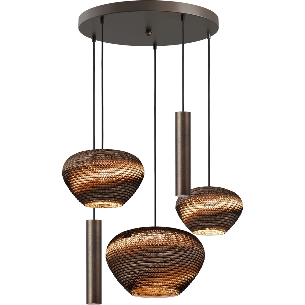 5-lichts hanglamp Cartone met Think Paper kappen