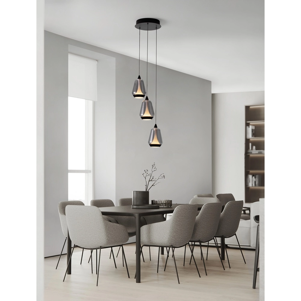 Design hanglamp Alish 3-lichts smoke glas Lyora 5212017477705