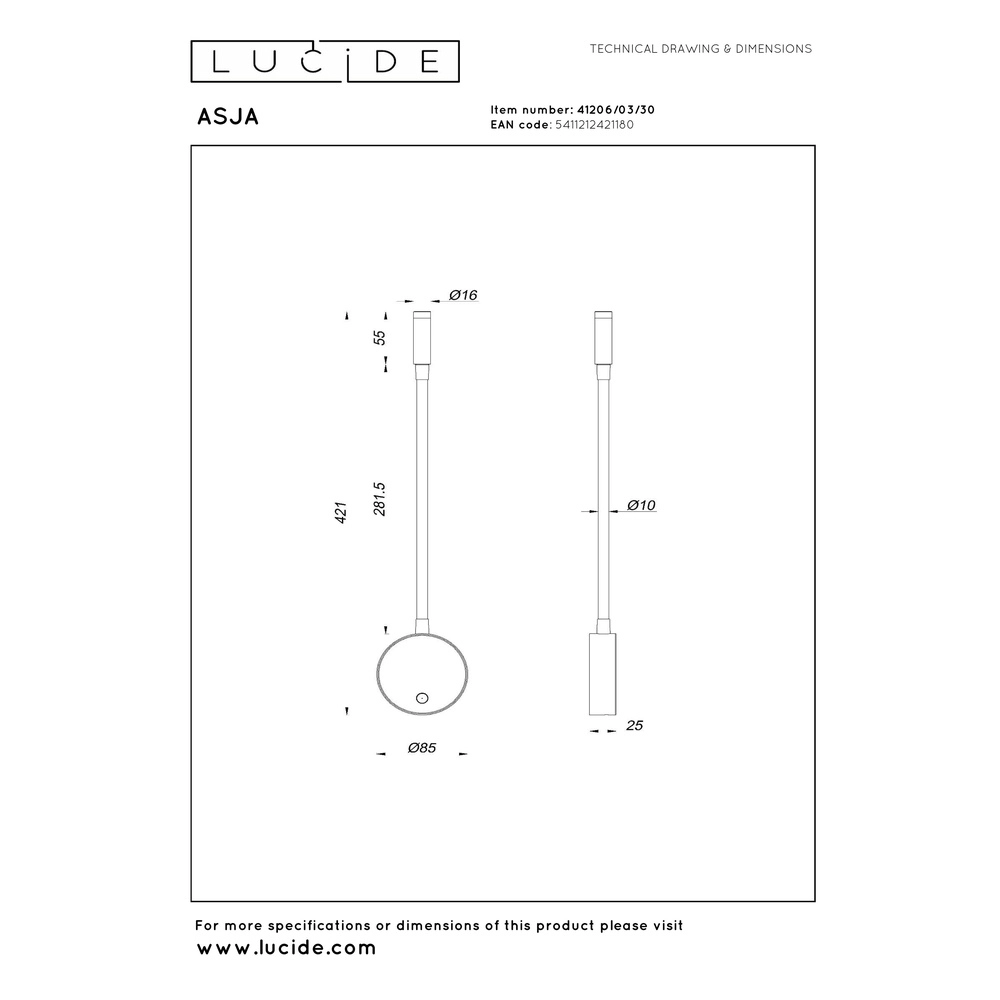 Bedlampje Asja dimbaar zwart Premium by Lucide 5411212421180