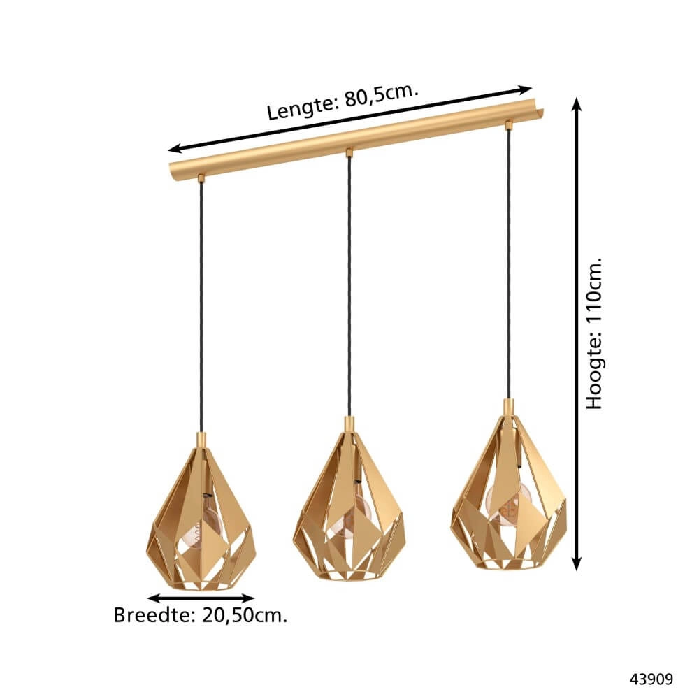 Gouden Carlton 3-lichts hanglamp Eglo 9002759439095
