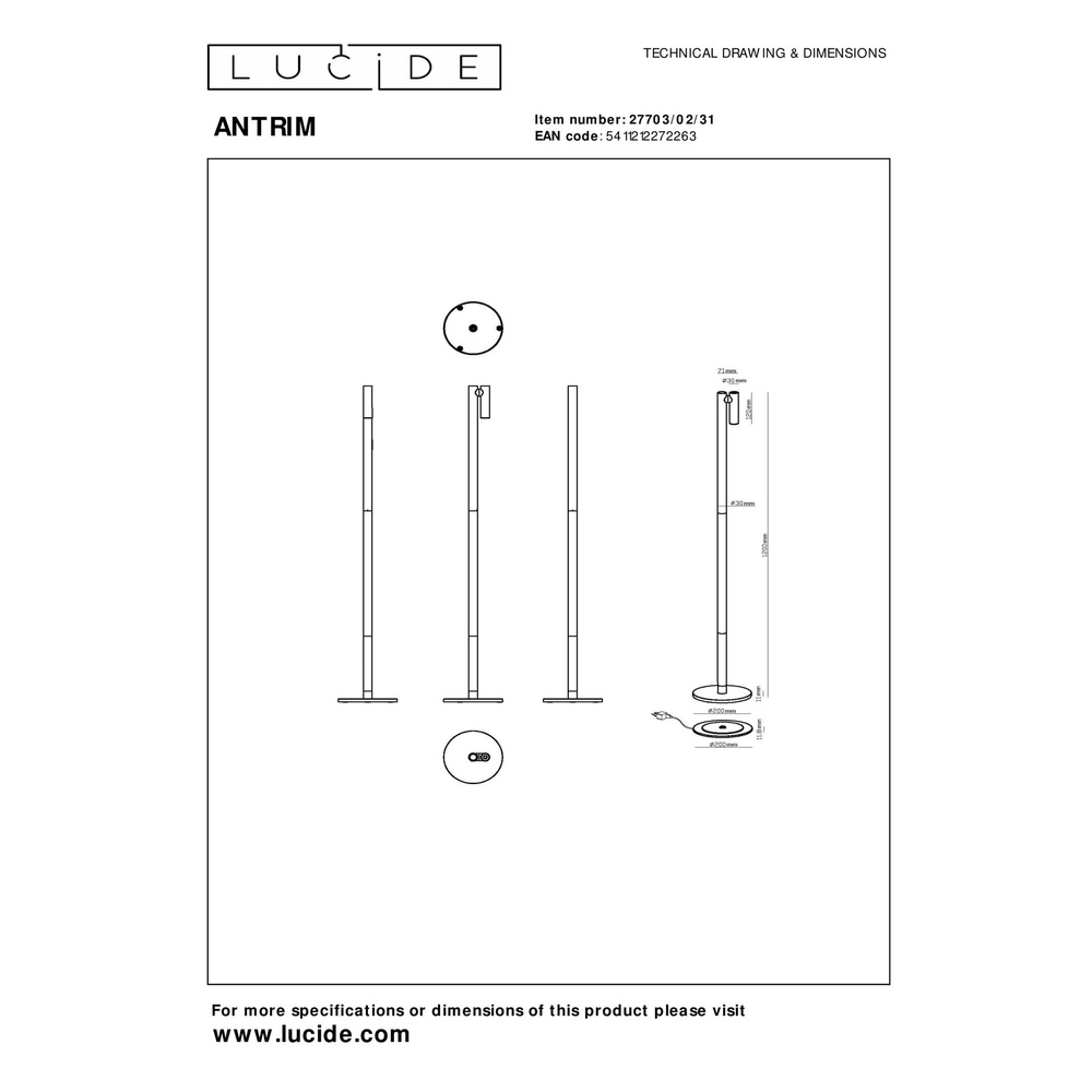 Oplaadbare leeslamp Antrim wit IP54 Lucide 5411212272263