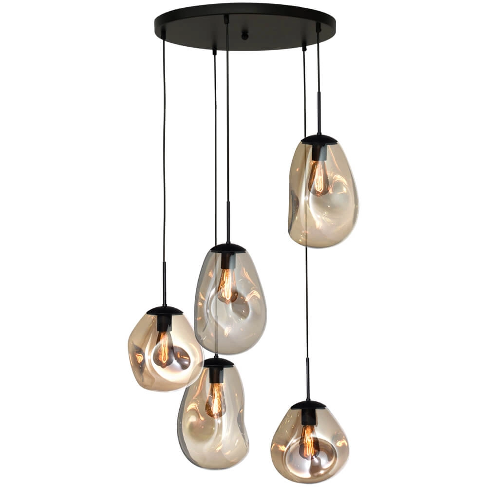 Vide hanglamp Lava 5x goud glas