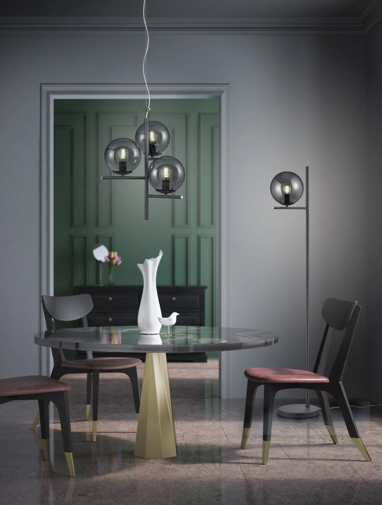 Hanglamp Pure 3-lichts zwart met smoke glas Trio 4017807433067