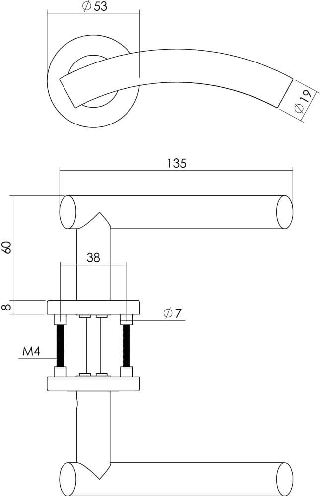 Deurklink Gebogen rozet met nok RVS Intersteel 8714186129838