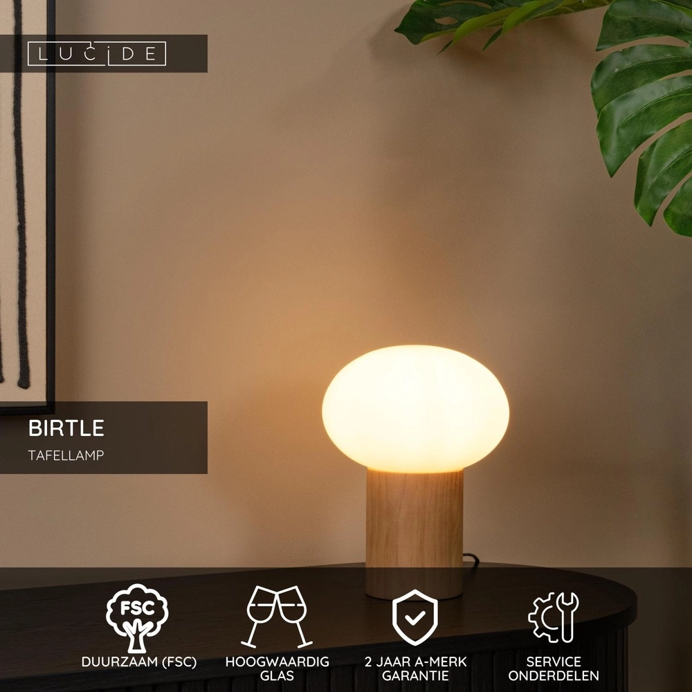 Scandinavische tafellamp Birtle licht hout met wit Lucide 5411212051714