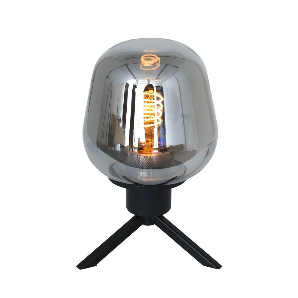 Glazen tafellamp Reflexion 14cm zwart met smoke glas