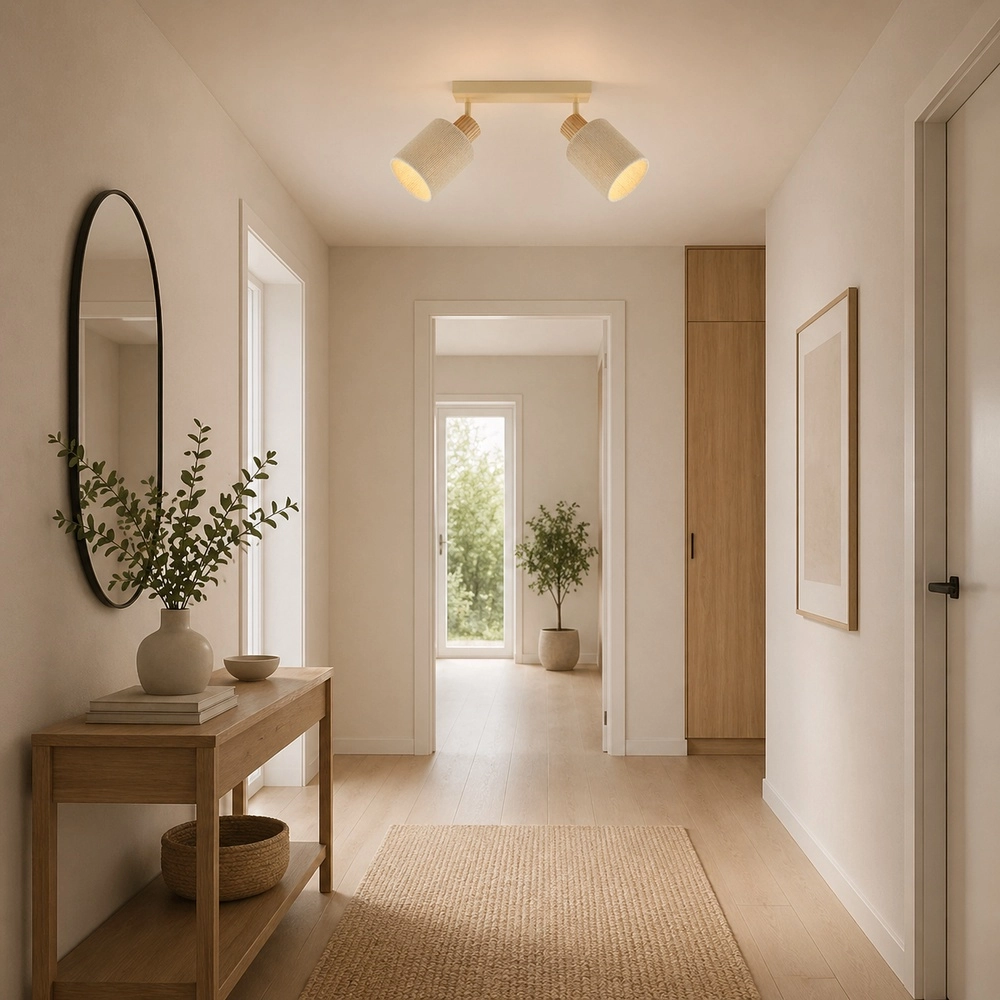 Plafondlamp Arlo zand bruin met hout 2-lichts Brilliant 4004353477041