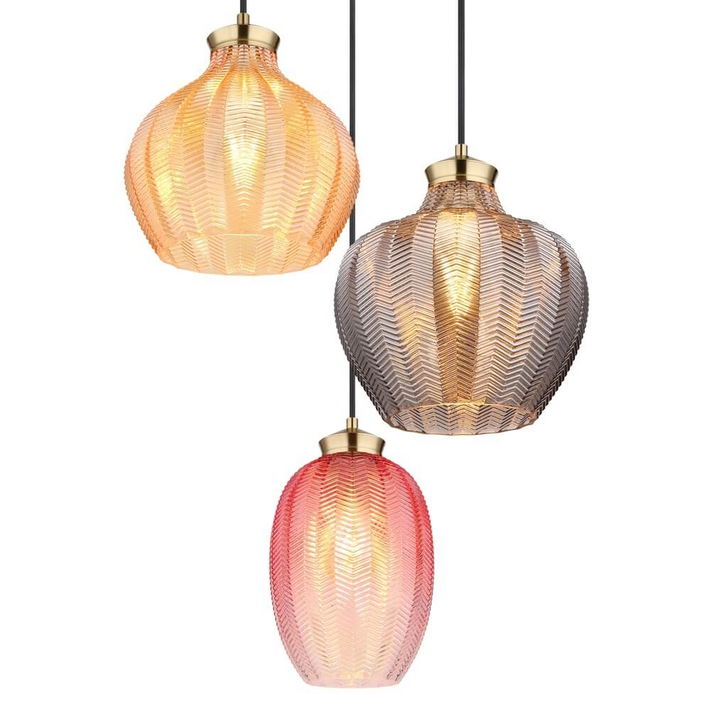 Gouden hanglamp Jessica met gekleurd glas rond Globo 9007371487110