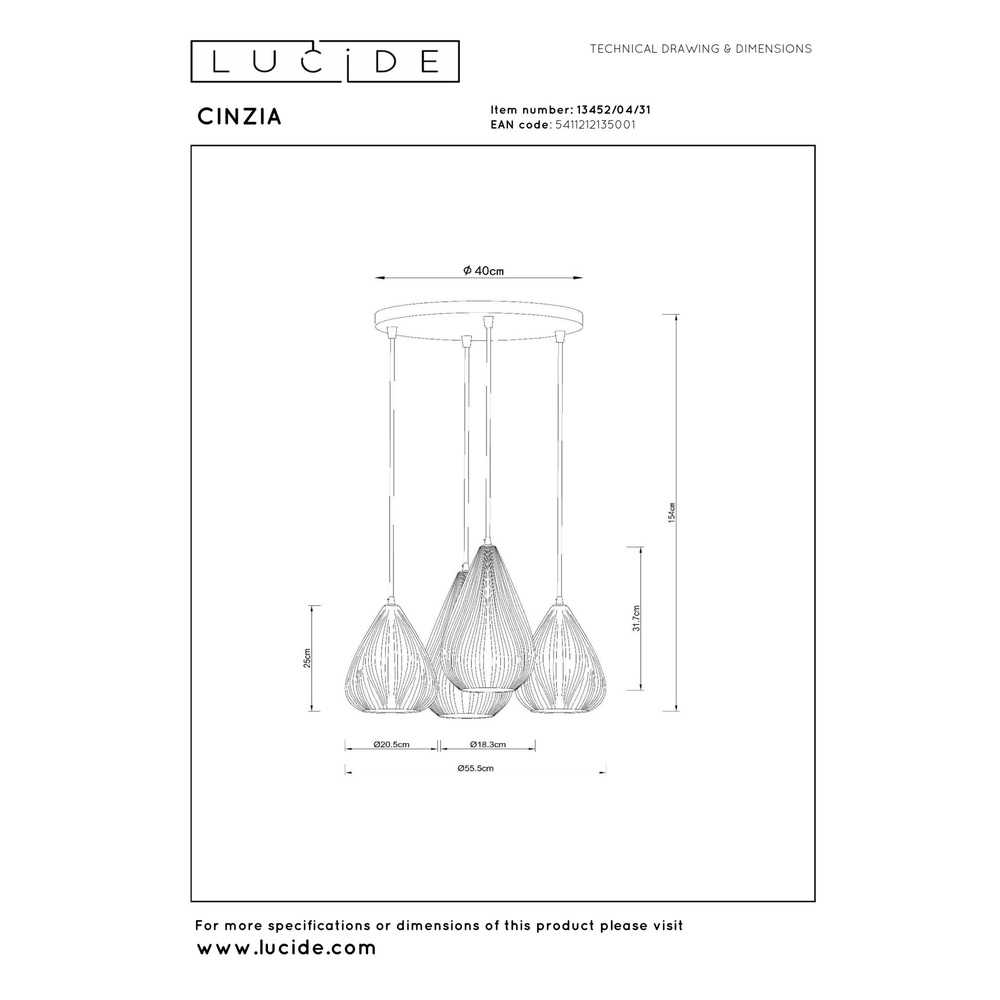 Design hanglamp Cinzia wit Ø 55,5cm Lucide 5411212135001