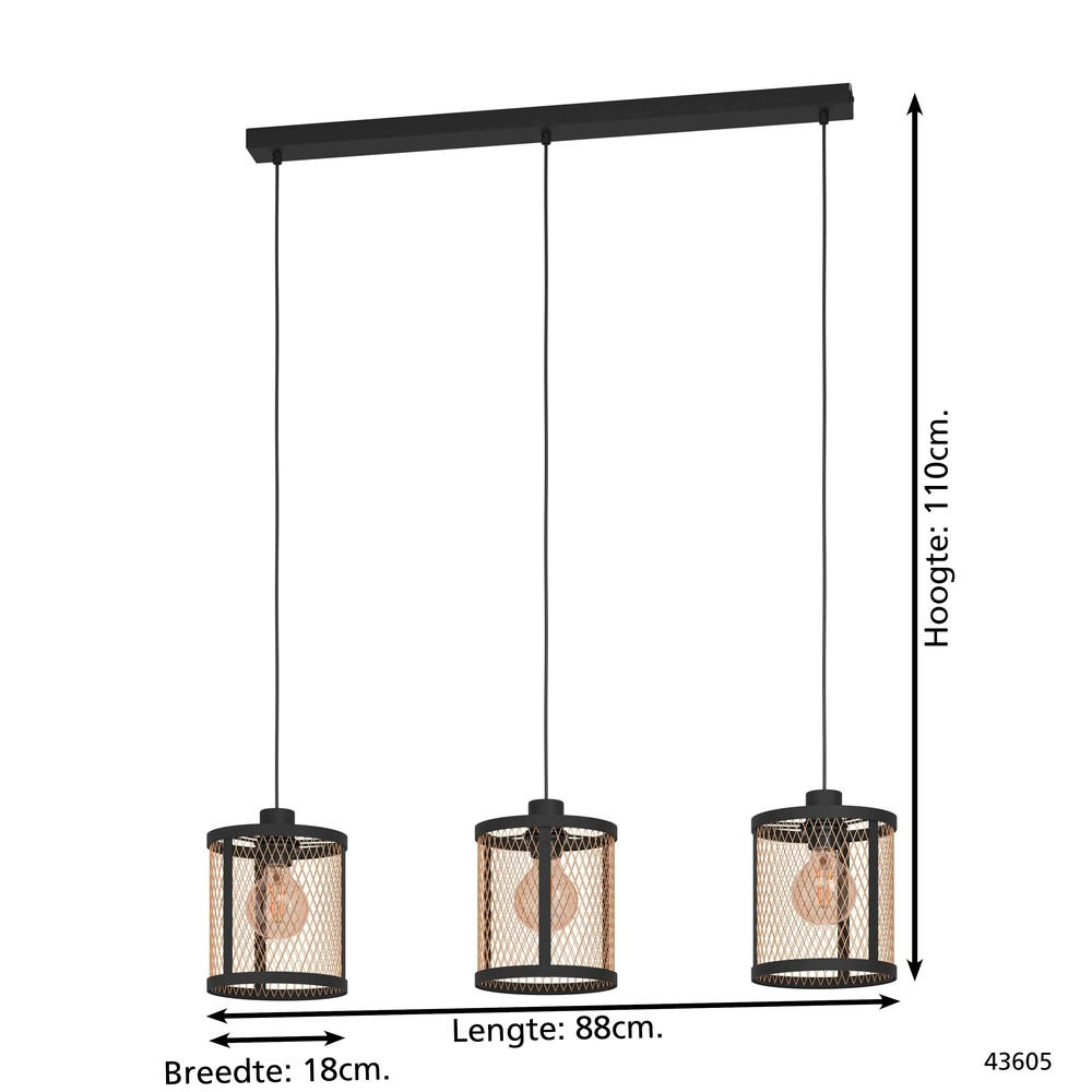 3L hanglamp Dellow zwart met goud - Ø 18cm Eglo 9002759436056