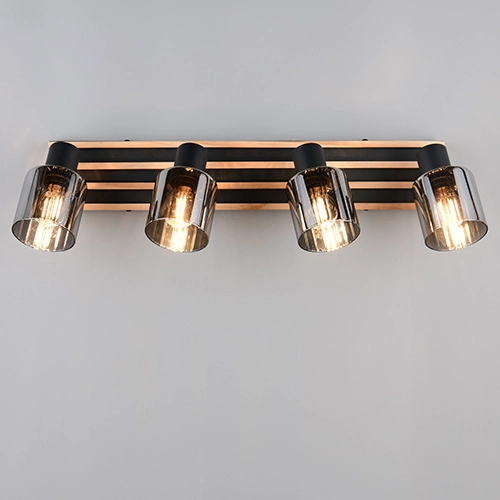 Plafondlamp 4-lichts Travia zwart met hout Trio 4017807682618