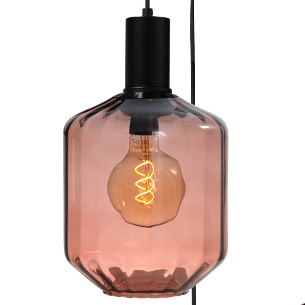 3-lichts vide hanglamp - zwart - Porto met Jagger red glazen - Ø 24cm Masterlight 8718121270821