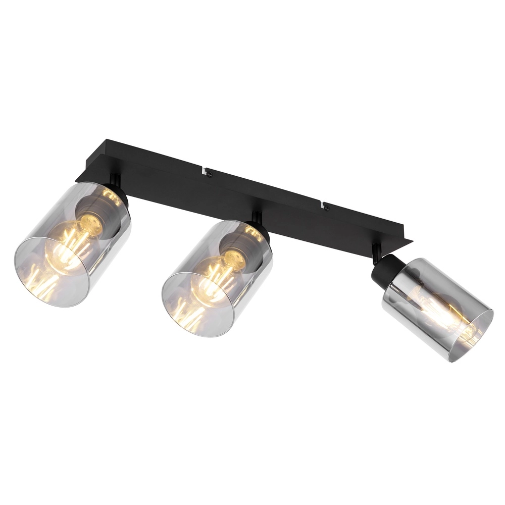 Plafondlamp Hadera 3-lichts zwart met smoke glas