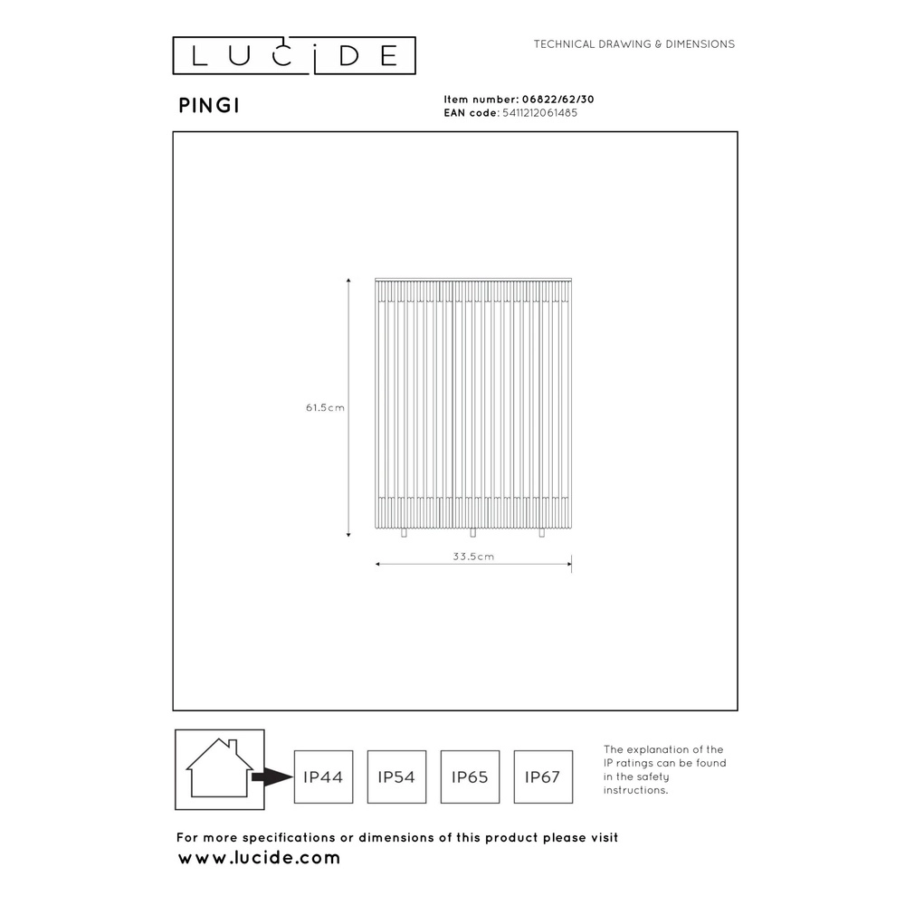Oplaadbare vloerlamp Pingi zwart 61,5 x Ø 33,5cm Lucide 5411212061485
