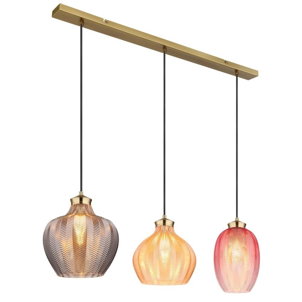 Gouden hanglamp Jessica met gekleurd glas  3-lichts
