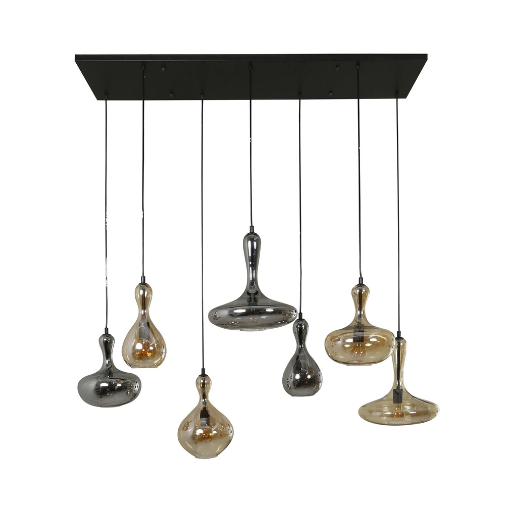 Design hanglamp Karaf 7 glazen - amber en smoke Lyora 8716803511576