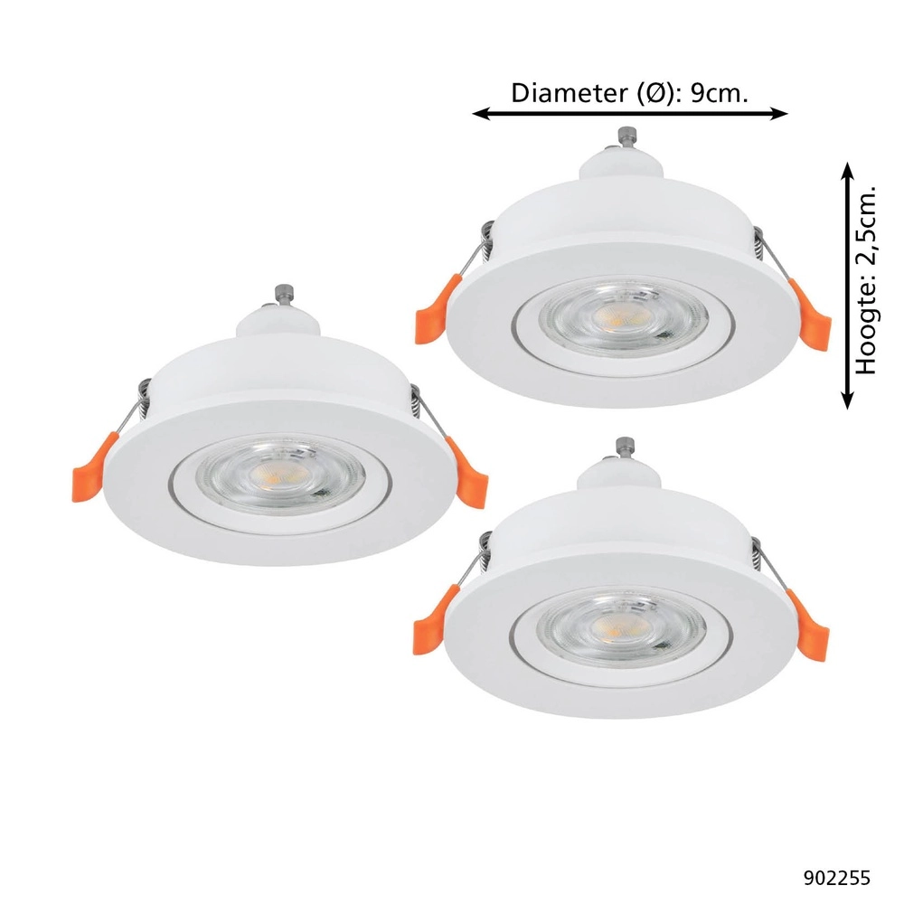 Set van 3 inbouwspots Barranco wit Ø 9cm - 4,5W - 4000K Eglo 9008606359363