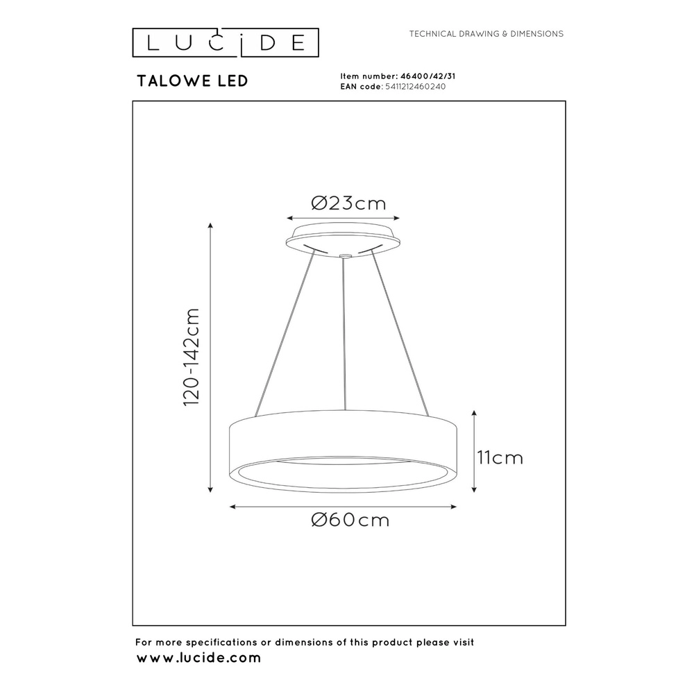 Hanglamp Talowe Led Ø 60cm wit Lucide 5411212460240