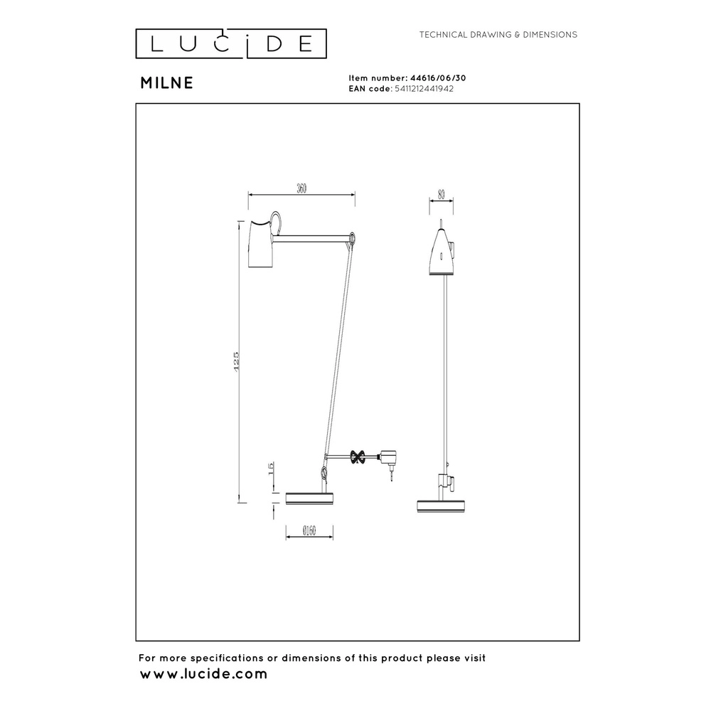 Leeslamp Milne zwart Lucide 5411212441942