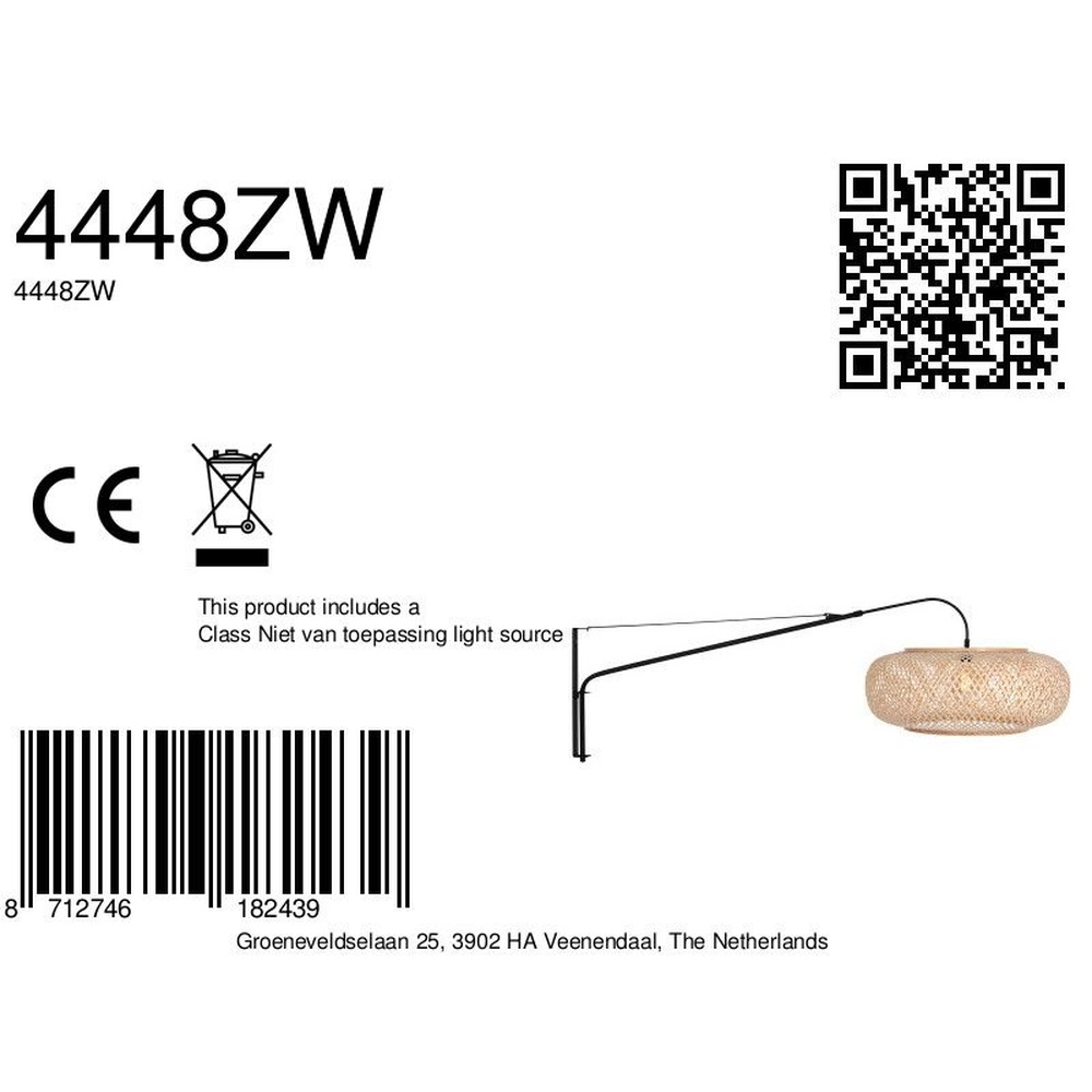 Muurlamp Elegant Classy zwart met rotan kap Steinhauer 8712746182439