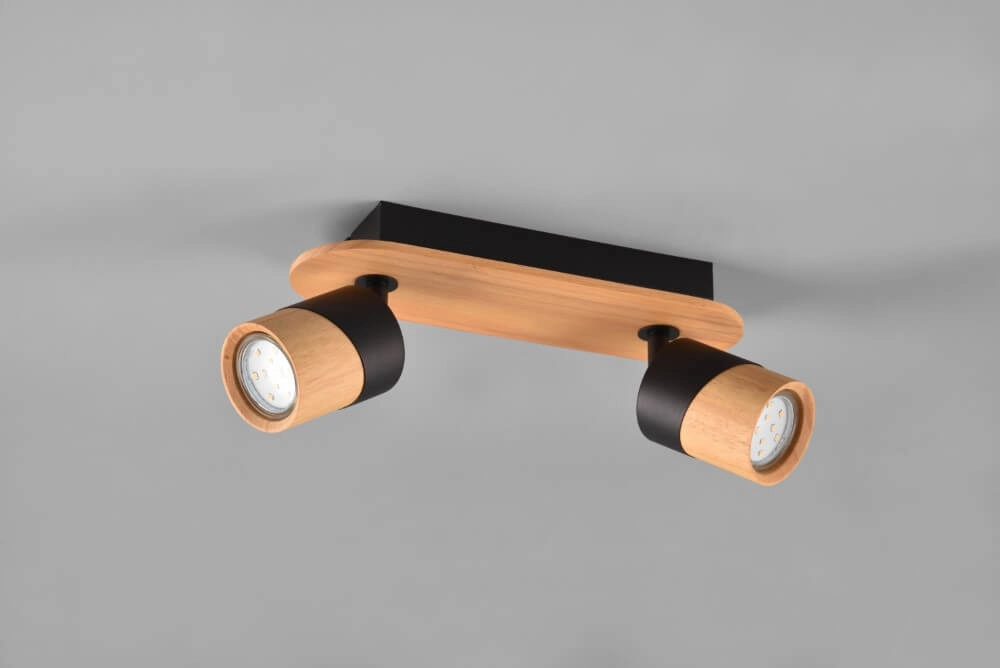 Plafondlamp hout met zwart Aruni 2-lichts Trio 4017807562217