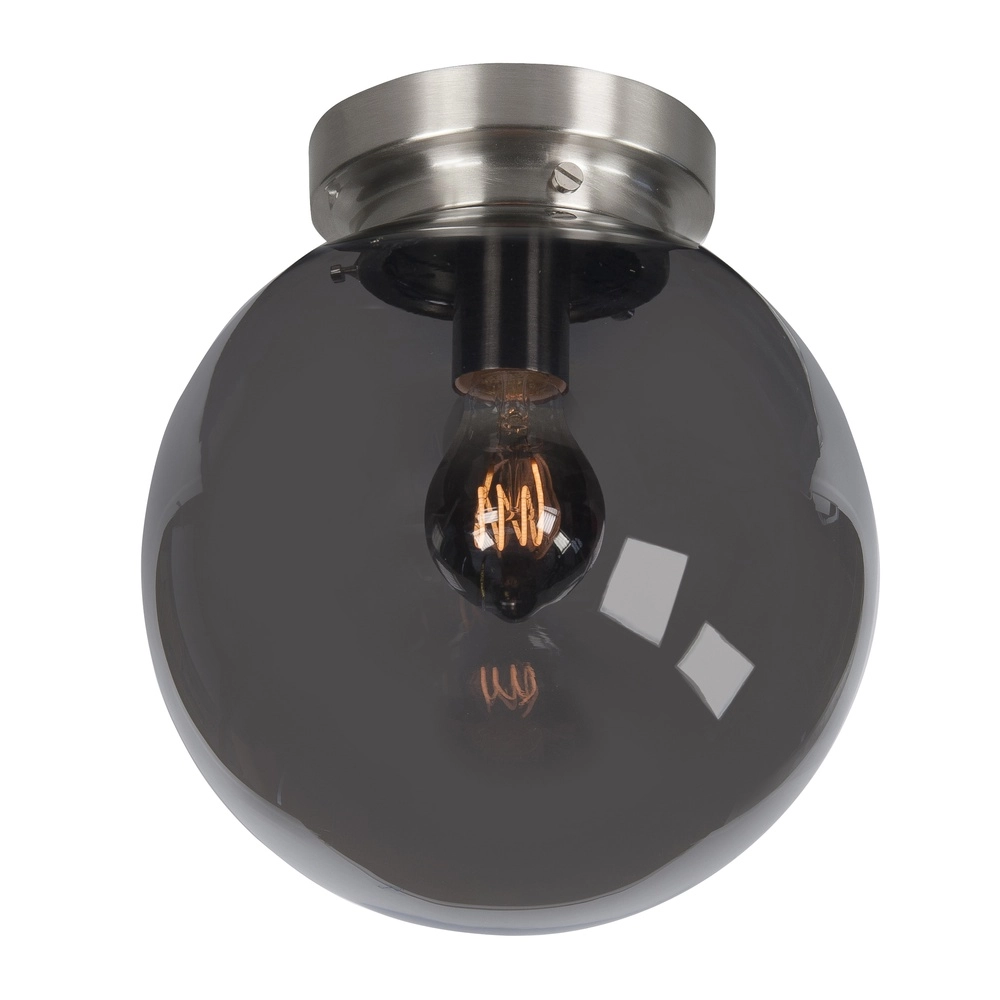 Nikkel plafondlamp Globe smoke glas Ø 25cm
