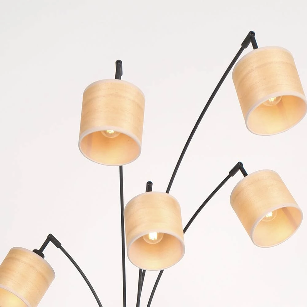 Vloerlamp Bambus zwart met bamboe 5-lichts Steinhauer 8712746171464