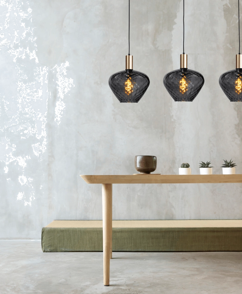 3-lichts hanglamp - goud - Porto met Blossom clear glazen Masterlight 8718121269641