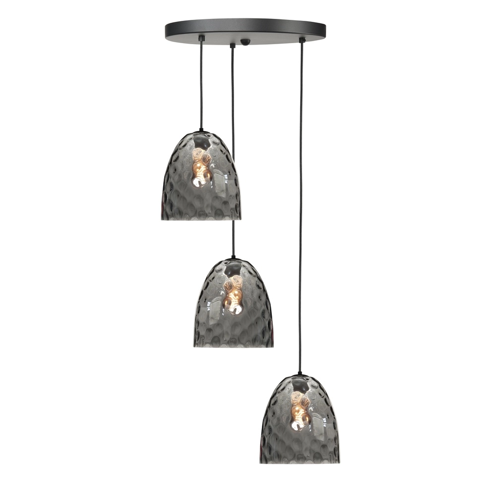 3-lichts hanglamp Fantasy zwart met bruin glas rond