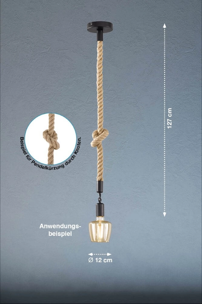 Touw hanglamp Rope zwart Fischer & Honsel 4003694607797