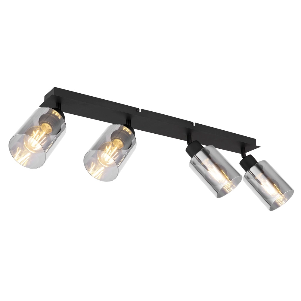Plafondlamp Hadera 4-lichts zwart met smoke glas