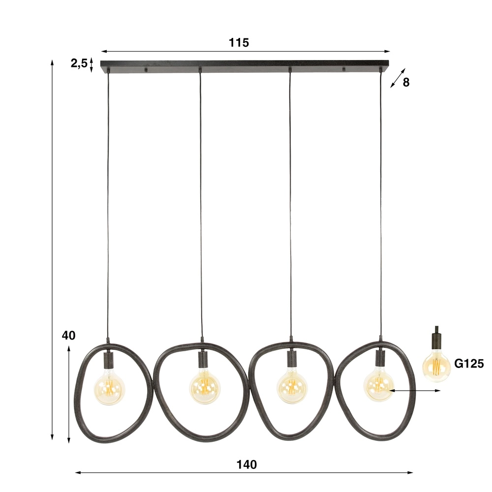 Ringen hanglamp Pebble artic zwart - 4x E27 Lyora 8716803511019