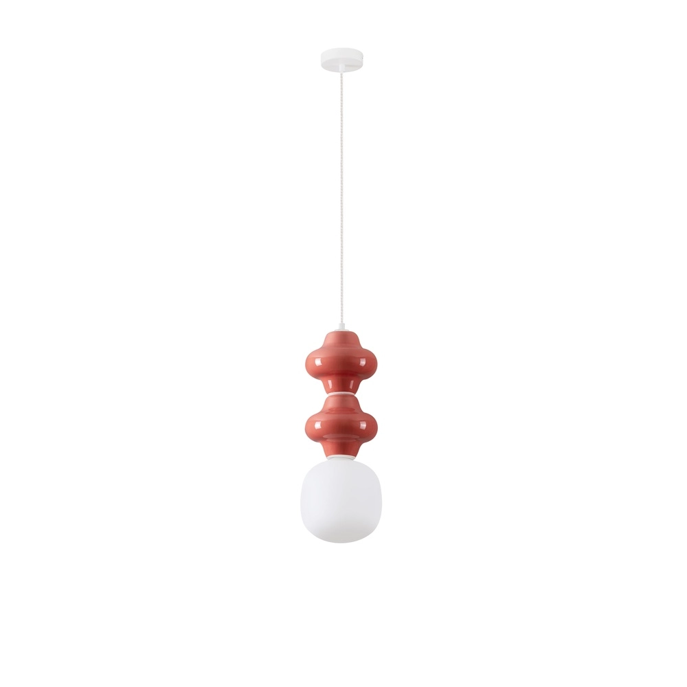 Hanglamp Clio M rood keramiek met wit glas Lyora 5212017461230