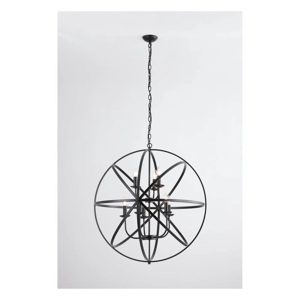 Antieke hanglamp Orbit 8-lichts zwart Searchlight 5053423271927