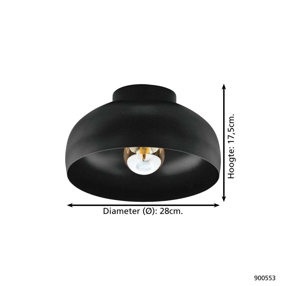 Zwarte plafonnière Mogano 2 Ø 17,5cm Eglo 9008606244584