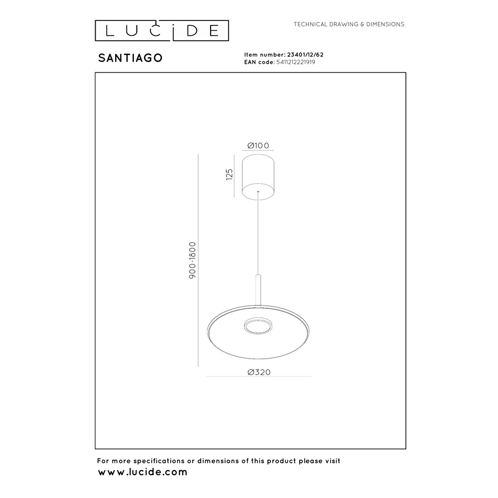 Glazen led hanglamp Santiago Ø 32cm - champagne Premium by Lucide 5411212221919