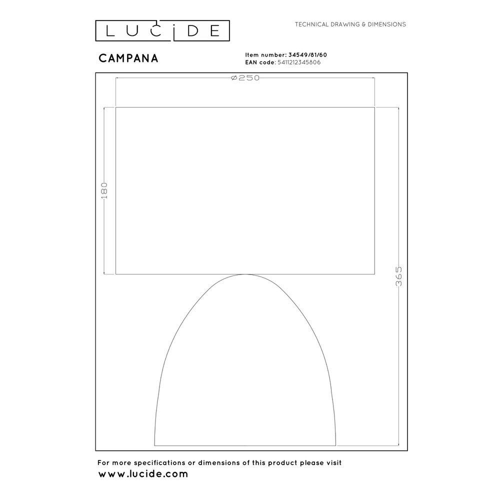 Tafellamp Campana glas met zwarte kap 40cm Lucide 5411212345806