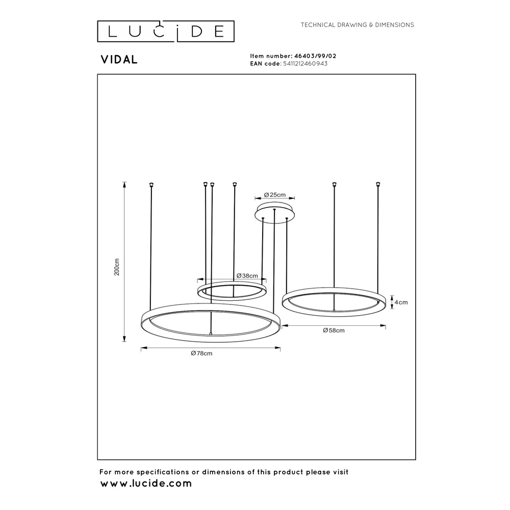 Gouden hanglamp Vidal design Premium by Lucide 5411212460943
