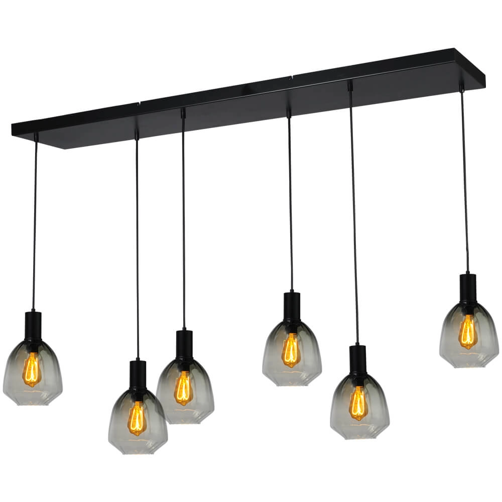 6-lichts hanglamp - zwart - Porto met Nicolette green glazen 6-lichts hanglamp - zwart - Porto met Nicolette green glazen