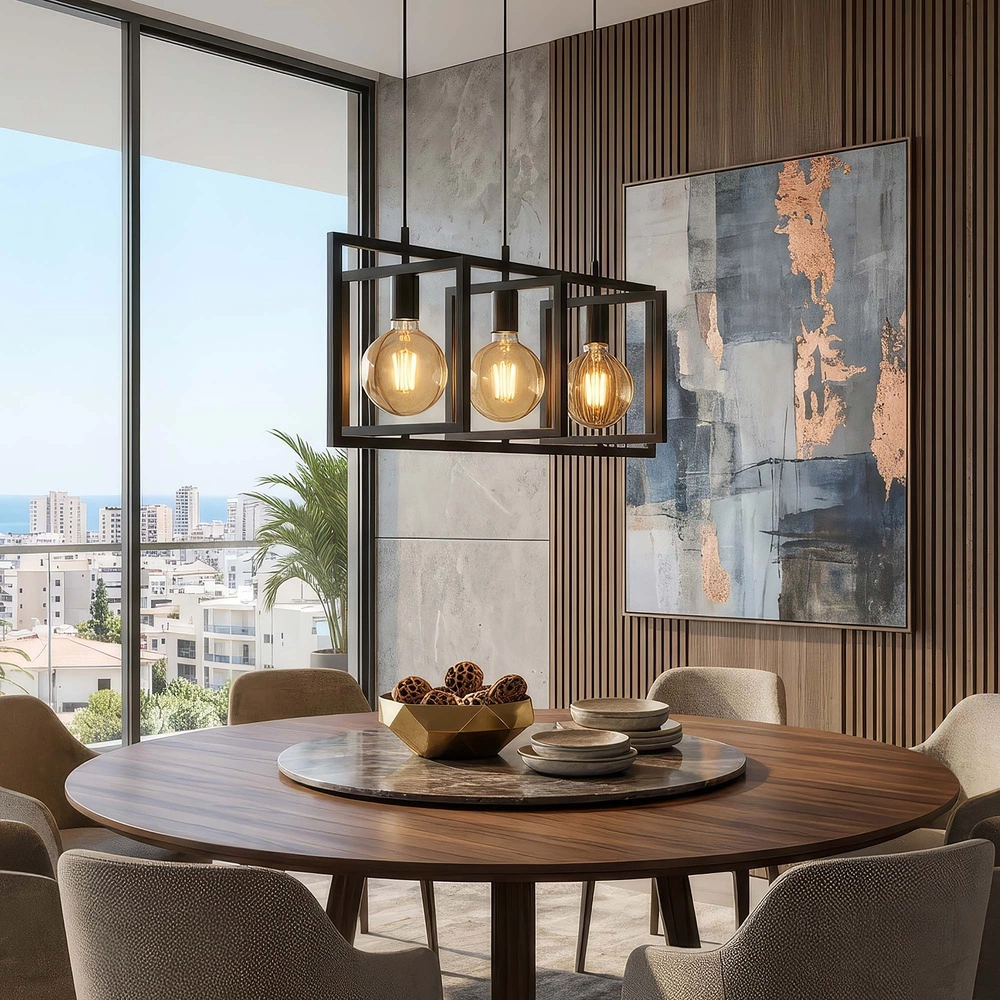 Eetkamer hanglamp Plaza 3-lichts zwart Searchlight 5,05342E+12