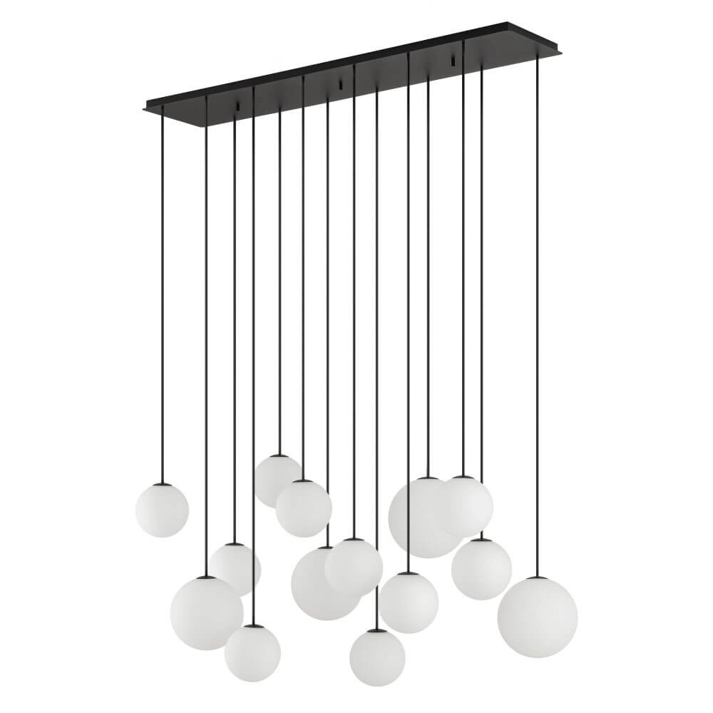 14-lichts hanglamp Snowball zwart met wit glas