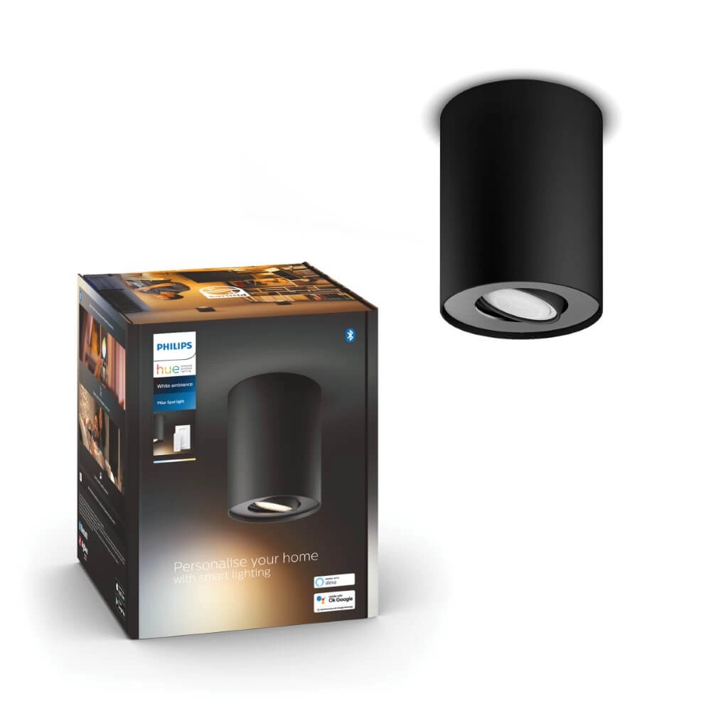 Plafondspot Hue Pillar - White Ambiance 1-lichts zwart met schakelaar Philips 8719514338449