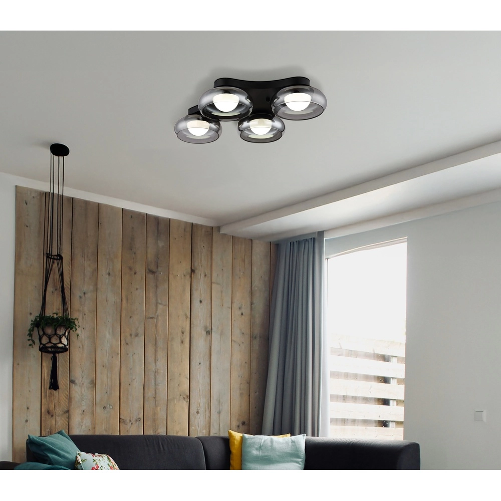 Design plafondlamp Carlene 4-lichts zwart Globo 9007371575176