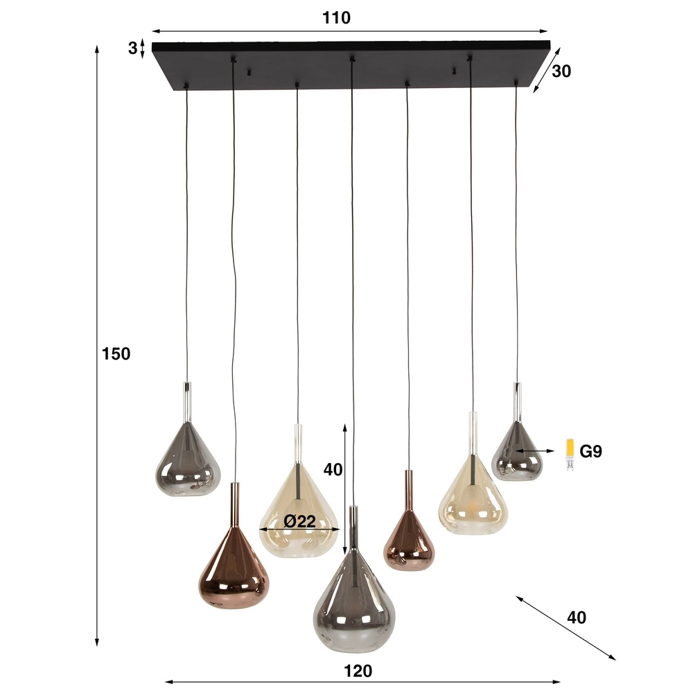 7-lichts eettafel hanglamp Wings Ø 22cm glas Lyora 8716803511989
