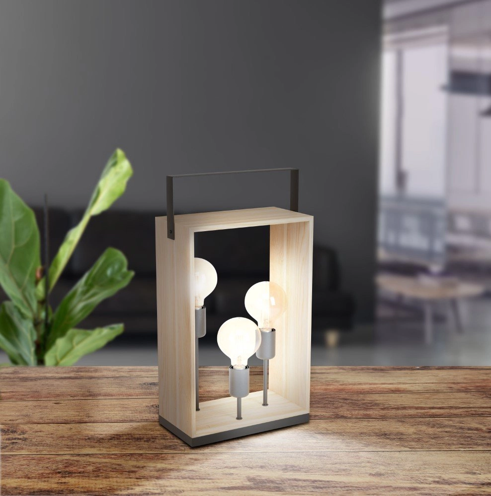 Houten tafellamp Famborough 3-lichts met zwart Eglo 9002759434168