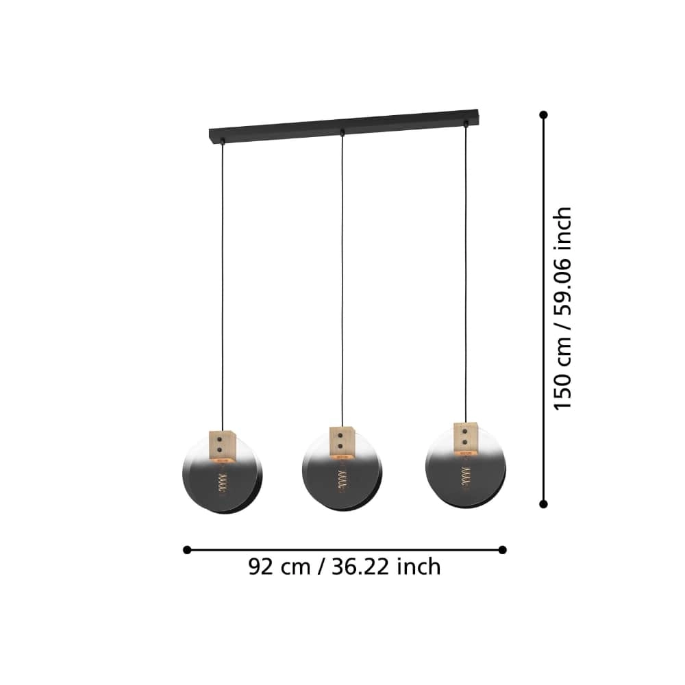 3-lichts hanglamp Millena hout met zwart Stars of Light 9008606239443