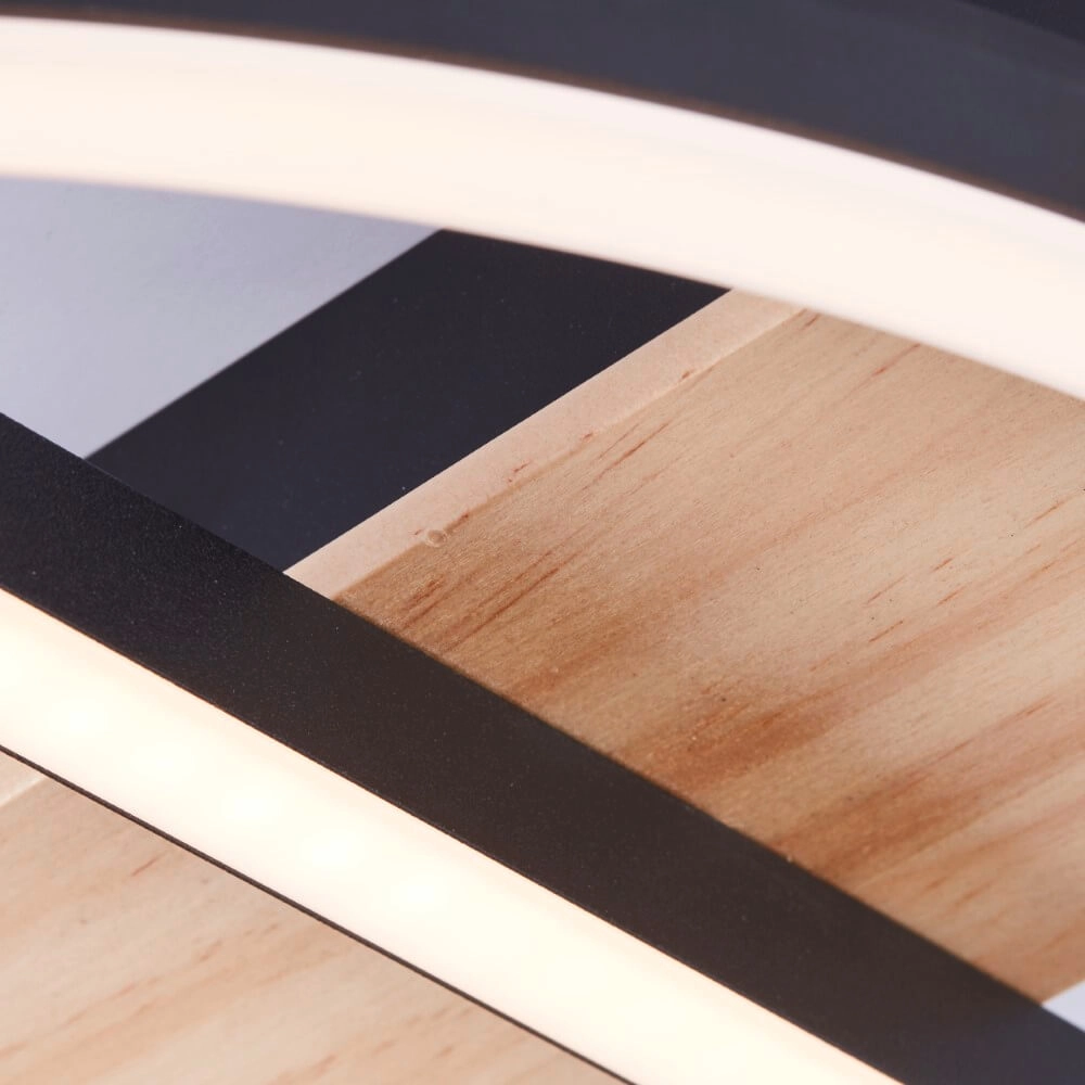 Plafondlamp Maureen Ø 37cm met vierkantje zwart met hout Brilliant 4004353420092