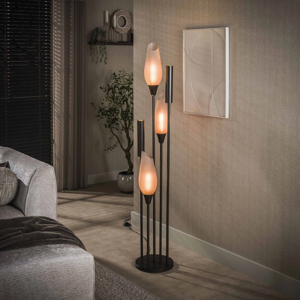 Stijvolle vloerlamp Cocoon 3x E27 - 2x GU10 - frosted glas